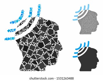 Radio reception head composition of uneven elements in different sizes and shades, based on radio reception head icon. Vector rugged elements are grouped into collage.