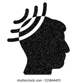 Radio Reception Head grainy textured icon for overlay watermark stamps. Flat symbol with dirty texture. Dotted vector black ink rubber seal stamp with grunge design on a white background.