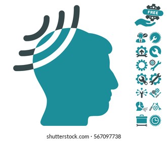 Radio Reception Head icon with bonus settings icon set. Vector illustration style is flat iconic soft blue symbols on white background.