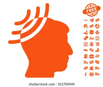 Radio Reception Head icon with free bonus icon set. Vector illustration style is flat iconic symbols, orange color, white background.