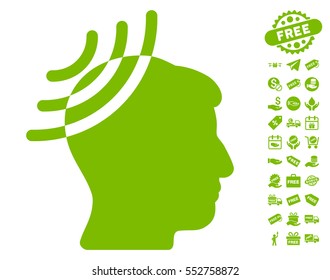 Radio Reception Head icon with free bonus graphic icons. Vector illustration style is flat iconic symbols, eco green color, white background.