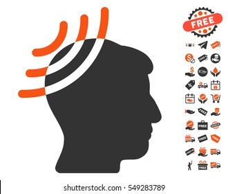 Radio Reception Head pictograph with free bonus symbols. Vector illustration style is flat iconic symbols, orange and gray colors, white background.