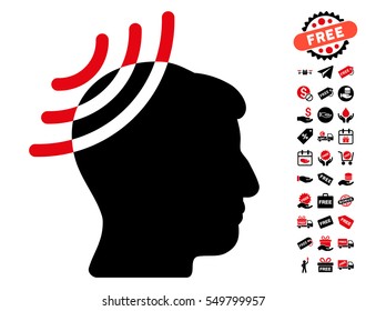 Radio Reception Head pictograph with free bonus icon set. Vector illustration style is flat iconic symbols, intensive red and black colors, white background.