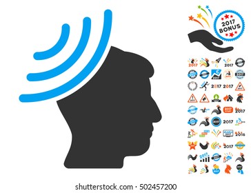 Radio Reception Mind icon with bonus 2017 new year pictograph collection. Vector illustration style is flat iconic symbols,modern colors, rounded edges.