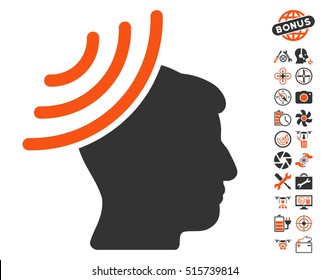 Radio Reception Mind icon with bonus airdrone tools pictures. Vector illustration style is flat iconic symbols on white background.