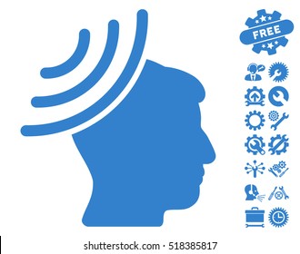 Radio Reception Mind icon with bonus options icon set. Vector illustration style is flat iconic cobalt symbols on white background.