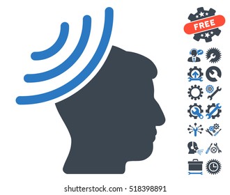 Radio Reception Mind icon with bonus setup tools images. Vector illustration style is flat iconic smooth blue symbols on white background.