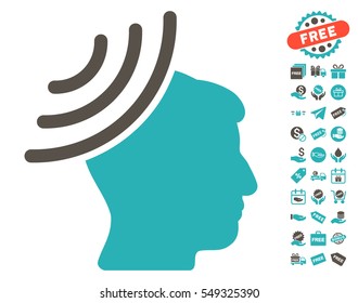 Radio Reception Mind icon with free bonus pictograph collection. Vector illustration style is flat iconic symbols, grey and cyan colors, white background.