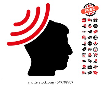 Radio Reception Mind icon with free bonus graphic icons. Vector illustration style is flat iconic symbols, intensive red and black colors, white background.