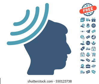 Radio Reception Mind icon with free bonus icon set. Vector illustration style is flat iconic symbols, cyan and blue colors, white background.