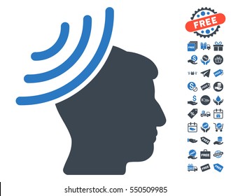 Radio Reception Mind icon with free bonus pictograph collection. Vector illustration style is flat iconic symbols, smooth blue colors, white background.