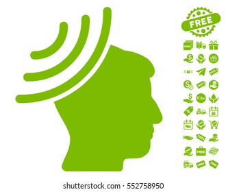 Radio Reception Mind icon with free bonus clip art. Vector illustration style is flat iconic symbols, eco green color, white background.