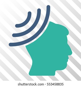 Radio Reception Mind vector pictogram. Illustration style is flat iconic bicolor cobalt and cyan symbol on a hatched transparent background.