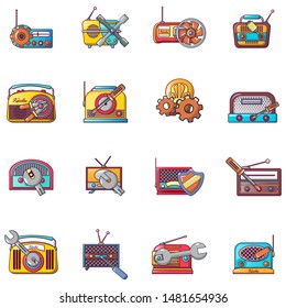 Radio repair icons set. Cartoon set of 16 radio repair vector icons for web isolated on white background