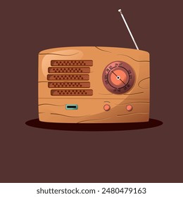 Radio retro. Brown radio with brown background