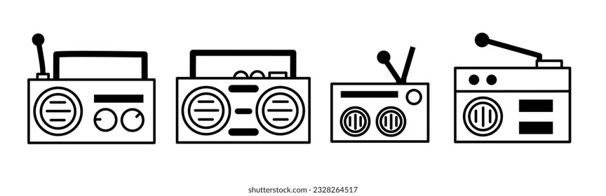 Icono de retro de radio. Colección de iconos de línea delgada de radio. Vector de material.