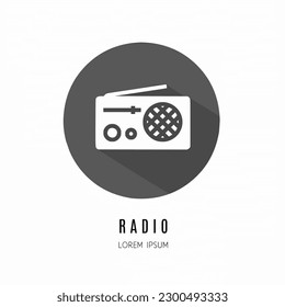 Logo de Radio Retro. Ilustración de radio retro en plano. Vector de material.