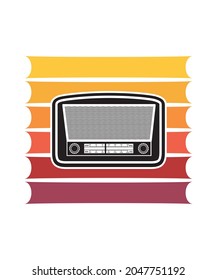 Radio Retro Sunset Design template. Vector design template for logo, badges, t-shirt, POD and book cover. Isolated white background.