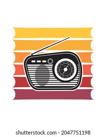 Radio Retro Sunset Design template. Vector design template for logo, badges, t-shirt, POD and book cover. Isolated white background.