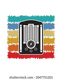 Radio Retro Sunset Design template. Vector design template for logo, badges, t-shirt, POD and book cover. Isolated white background.