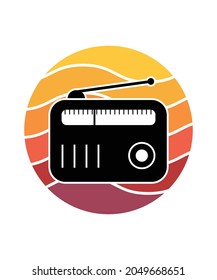 Radio Retro Sunset Design template. Vector design template for logo, badges, t-shirt, POD and book cover. Isolated white background.