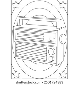 Página del libro para colorear de la tecnología retro de la radio para los niños y los adultos Colorear creativo Actividad de relajación consciente