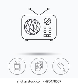 Radio, retro TV and PC mouse icons.