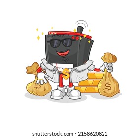 radio rich character. cartoon mascot vector