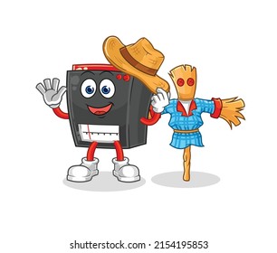 radio with scarecrows cartoon character vector