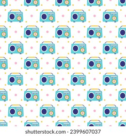 Radio Seamless Pattern Illustration Design with Player for Record and Listening to Music in Flat Cartoon Template