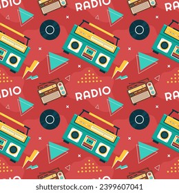 Radio Seamless Pattern Illustration Design with Player for Record and Listening to Music in Flat Cartoon Template