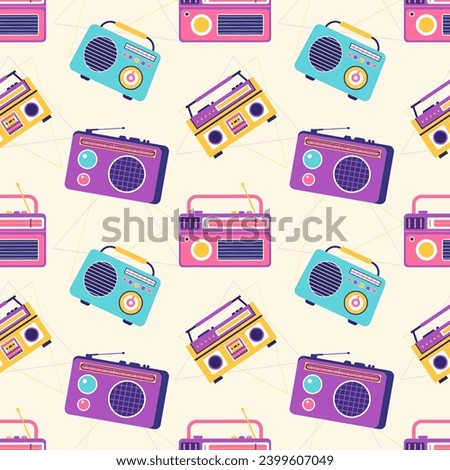 Radio Seamless Pattern Illustration Design with Player for Record and Listening to Music in Flat Cartoon Template