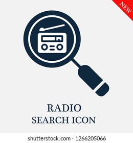 Radio search icon. Radio icon in magnifier icon. Editable Radio search icon for web or mobile.
