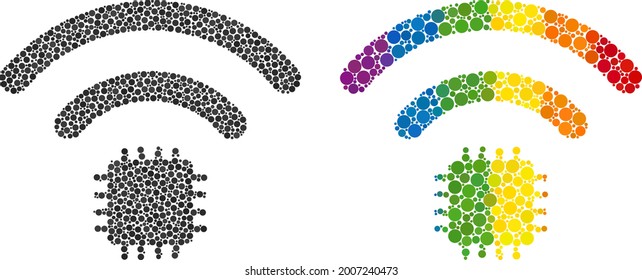 Radio sensor composition icon of round dots in various sizes and spectrum color tints. A dotted LGBT-colored radio sensor for lesbians, gays, bisexuals, and transgenders.