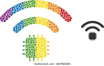 Radio sensor mosaic icon of circle elements in various sizes and rainbow color tones. A dotted LGBT-colored radio sensor for lesbians, gays, bisexuals, and transgenders.