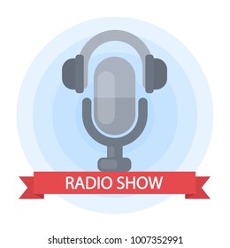 Radio show retro microphone on white background.
