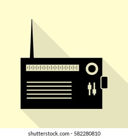 Radio sign illustration. Black icon with flat style shadow path on cream background.