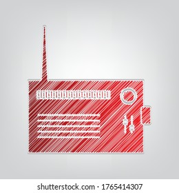 Illustration von Funkzeichen. Rotes Farbverlauf-Drehbuch-Symbol mit künstlerischen Konturen graue Linien auf hellgrauem Hintergrund. Illustration.