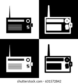 Radio sign illustration. Vector. Black and white icons and line icon on chess board.