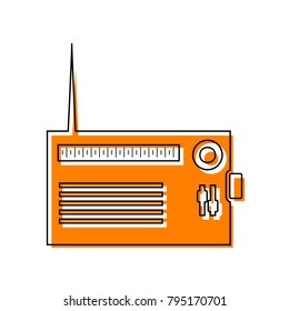 Radio sign illustration. Vector. Black line icon with shifted flat orange filled icon on white background. Isolated.