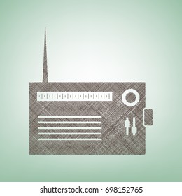 Radio sign illustration. Vector. Brown flax icon on green background with light spot at the center.