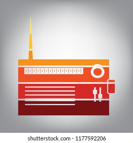Radio sign illustration. Vector. Horizontally sliced icon with colors from sunny gradient in gray background.