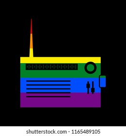 Radio sign illustration. Vector. Icon with colors of LGBT flag at black background.