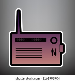 Radio sign illustration. Vector. Violet gradient icon with black and white linear edges at gray background.