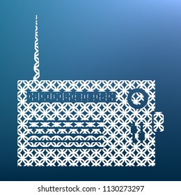 Radio sign illustration. Vector. White textured icon at lapis lazuli gradient background.