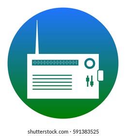 Radio sign illustration. Vector. White icon in bluish circle on white background. Isolated.