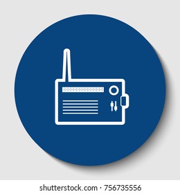 Radio sign illustration. Vector. White contour icon in dark cerulean circle at white background. Isolated.