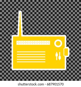 Radio sign illustration. Vector. Yellow icon with white contour on dark transparent background.