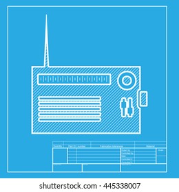 Radio sign illustration. White section of icon on blueprint template.