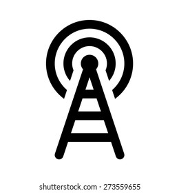 Radio signal broadcast tower / mast antenna line art vector icon for apps and websites